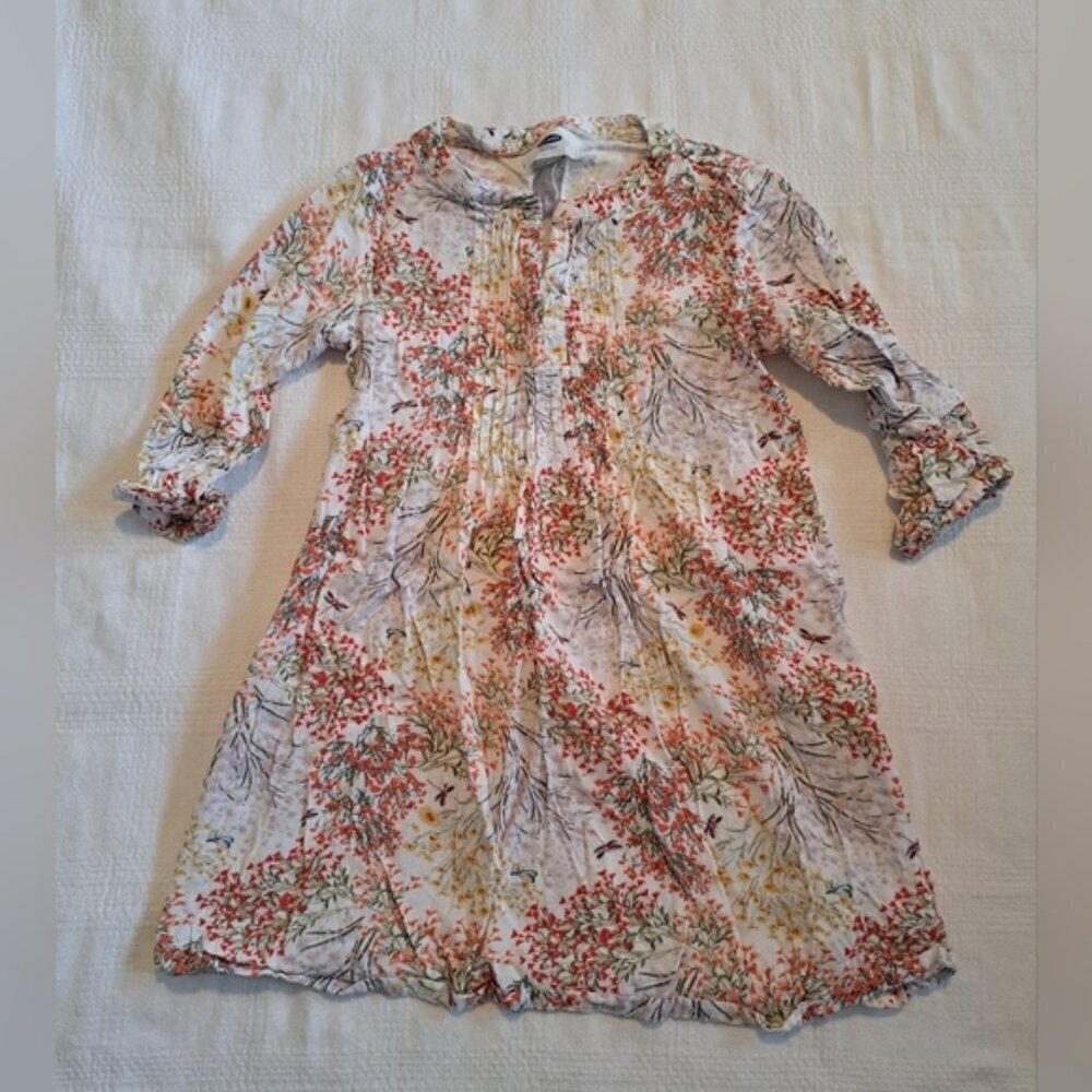 Old Navy girls size 6 -7 dress rayon floral print 3/4 sleeve, tuxedo placket EUC
